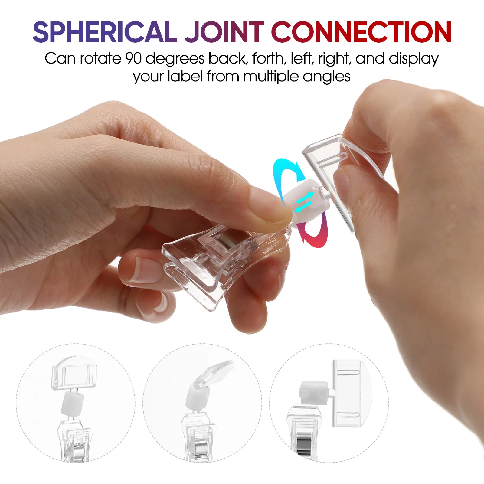 10Pcs Acrylic Price Tag Clip Rotatable Display Holder Sign Clip Double Clamp for Supermarket Advertising Price Label Fixing