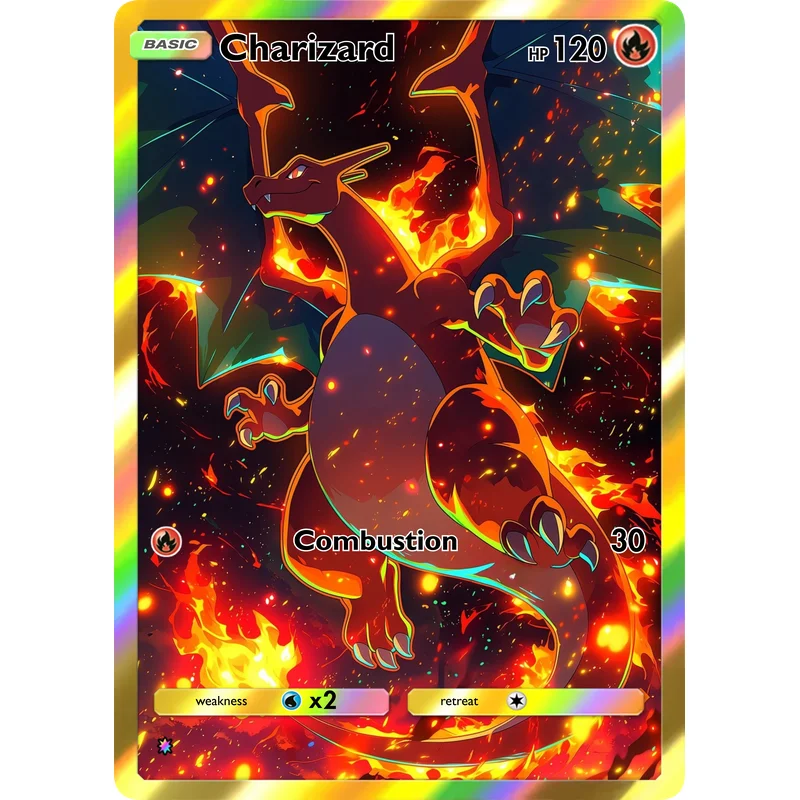 5-teiliges Charizard Sammelkarten-Set Vollfarbige Holografische Feuerdrachen-Sammelkarten für Kinder und Fans Geschenk – Detail 3