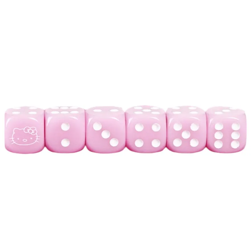 6PCS Sanrio Hellokitty Dice 14mm Six Sided Playing Games Dice Cartoon Pattern Cute Pink Acrylic Dice for Table Board Games Party