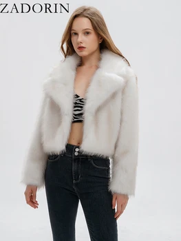 ZADORIN Designer Clothes Women Luxury Gradient Cropped Faux Fox Fur Coat Women Fluffy Short Fur Jacket Winter Clothes Women 2024