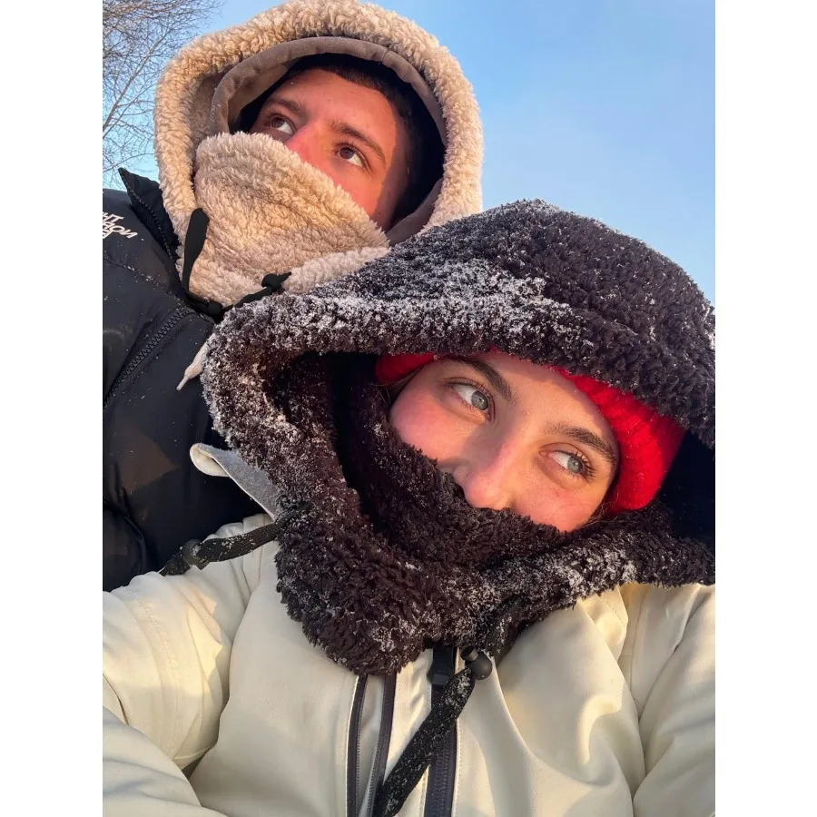 Maschera da sci con cappuccio Sherpa in velluto timido Passamontagna resistente al vento Maschera da sci in pile invernale per uomo e donna
