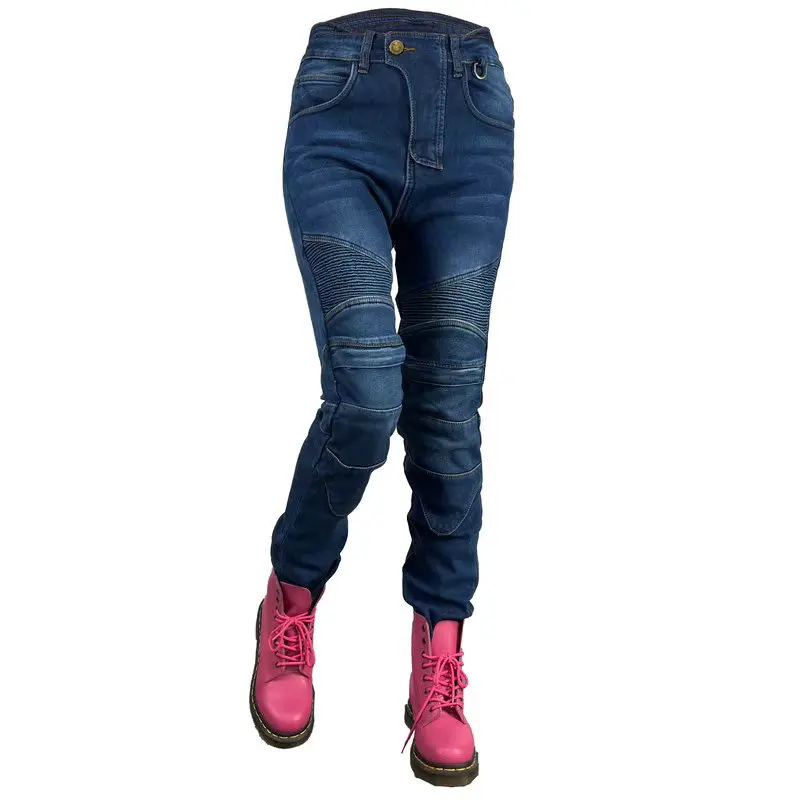 Female Winter Motorcycle Riding Jeans Volero Velvet Warm Protection Pants Motocross Riding Casual Protective Trousers For Girls