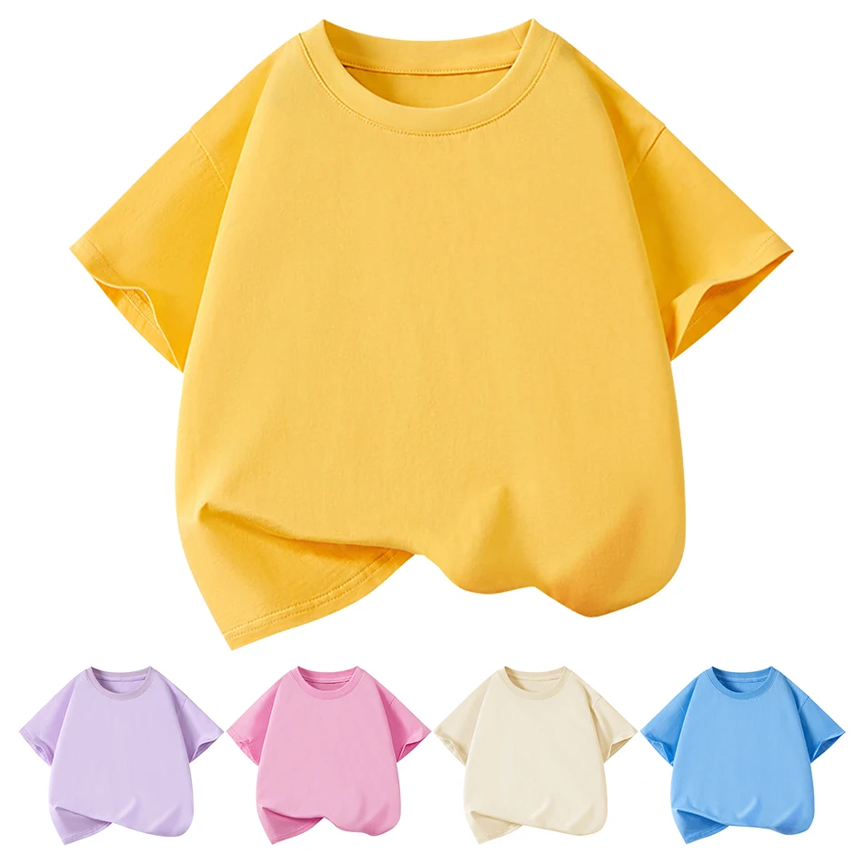 2025 детская одежда, однотонная футболка с круглым вырезом для мальчиков, спортивные повседневные топы с короткими рукавами, мягкий дышащий топ для подростков, летняя одежда для девочек