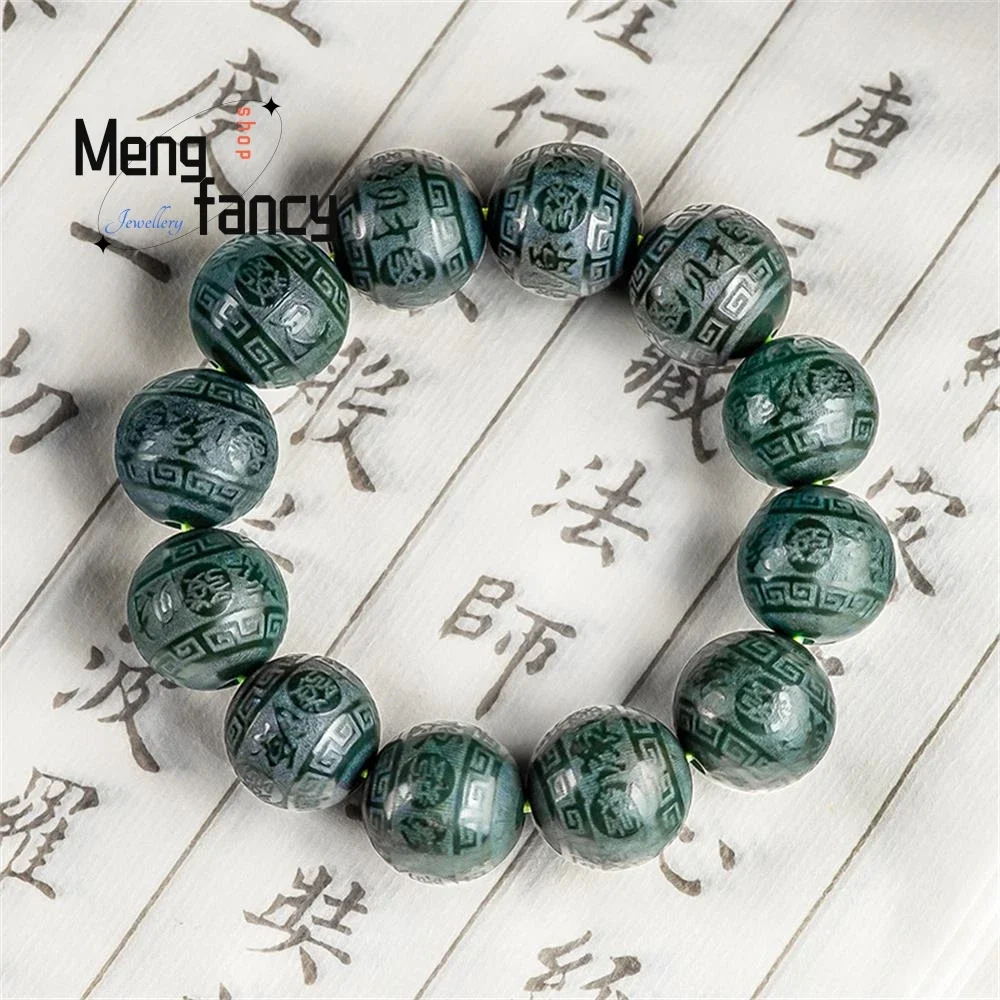 

Genuine Natural Hetian Ink Jade Wealth Rolling Beads Bracelet Exquisite Retro Handicraft Luxury Quality Fashion Jewelry Souvenir