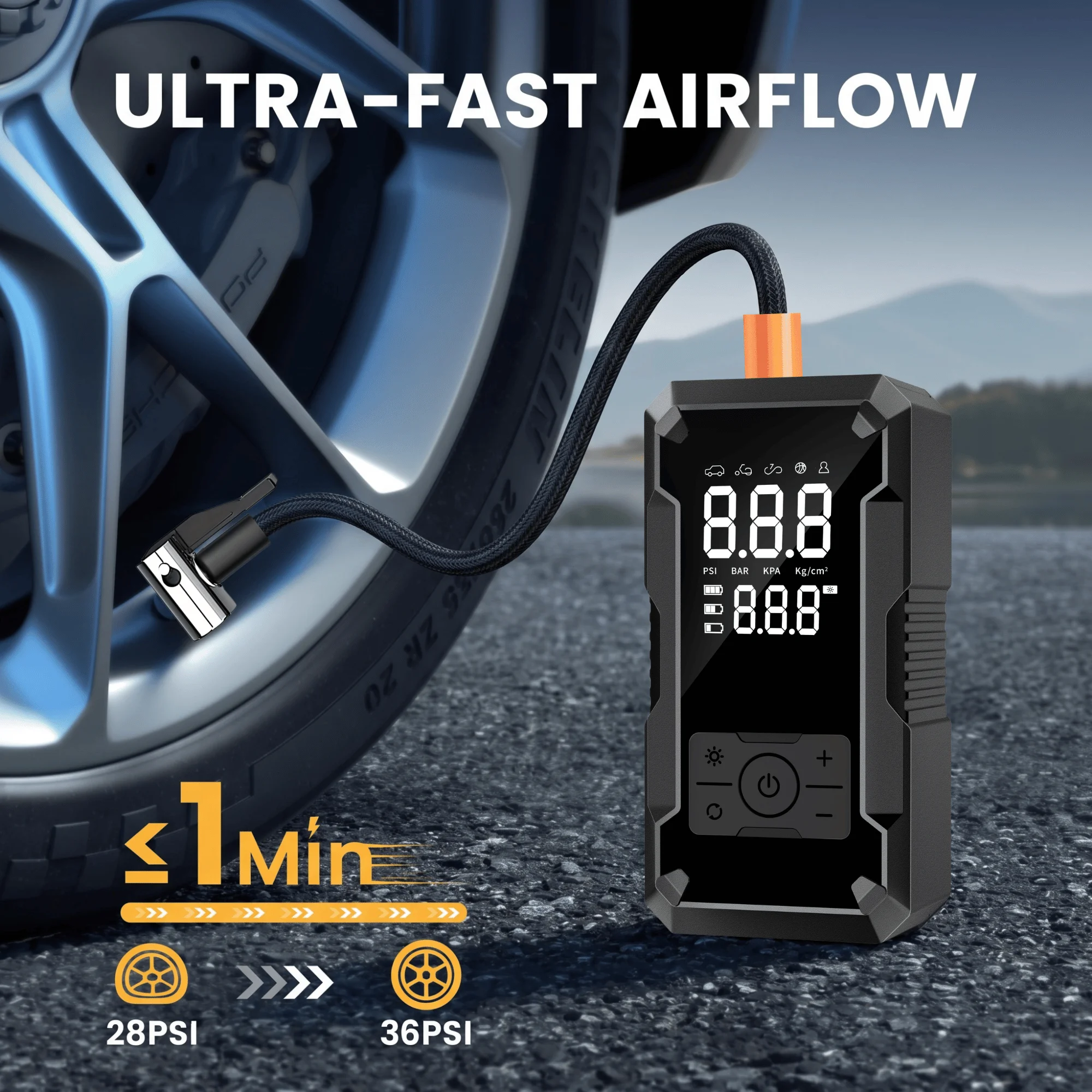 STSCELZ Car Tire Inflator, 150 PSI Cordless Air Compressor with Digital Pressure Gauge, Rechargeable Portable Tire Pump