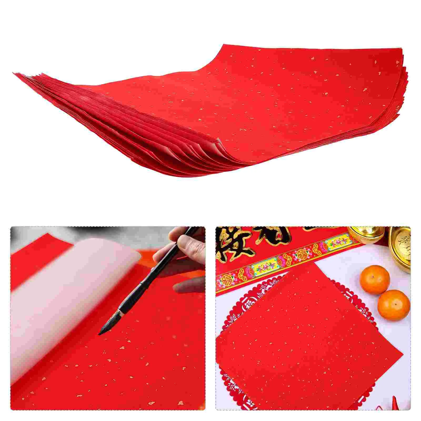 40 hojas de papel de pintura chino rojo cuadrado Xuan suministros de fiesta de arroz escrito a mano