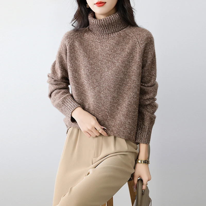 الخريف والشتاء جديد 100% غزل الصوف السلحفاة الرقبة ملابس خارجية فضفاضة سميكة الدافئة متماسكة قاع قميص