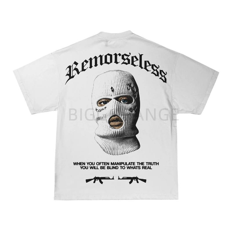 American casual oversize masked man printed short-sleeved T-shirt male niche handsome hip-hop half-sleeved graphic t shirts