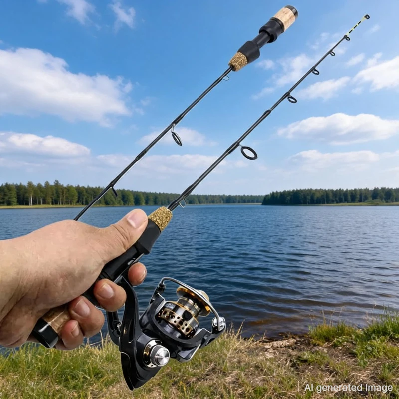 Image of 60 cm Carbon-Eisangelrute mit Rolle, 2 Spitzen, Winter-Eisangelrute, Komplettset für Outdoor-Eisangeln, Sportzubehör 2028
