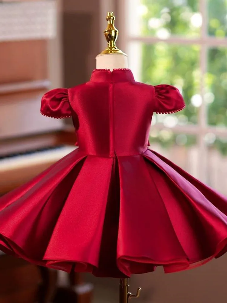 New Children's Red Evening Gown Host Piano Performance Wedding Birthday Girls Party Dresses A4190 Vestidos Bridesmaid Dresses