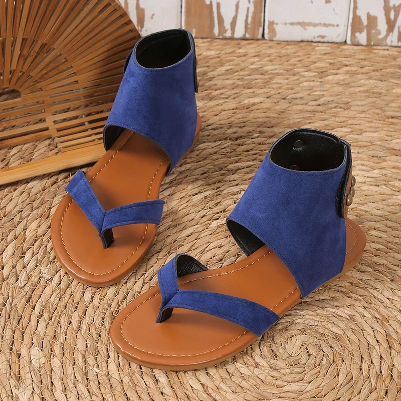 High Quality Women's Shoes Open Toe PU Women's Sandals Summer Leisure Outdoor Sandals Women's Solid Pinch Toe Flat Sandals