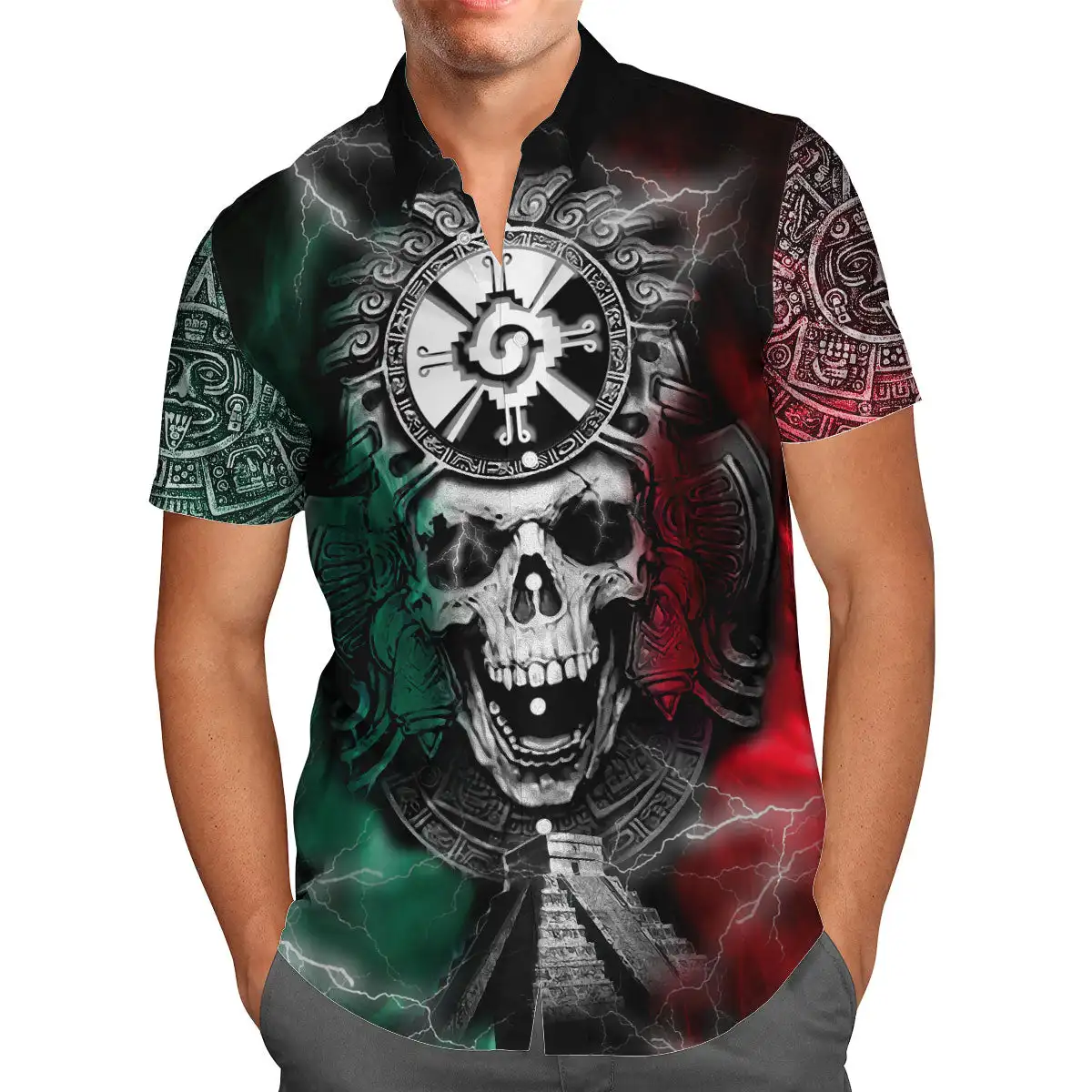 

Mexico Aztec 3D Beach Hawaiian Newest Summer Men Shirt Short Sleeve Shirt Streetwear Oversized 5XL Camisa Social Chemise Homme-8