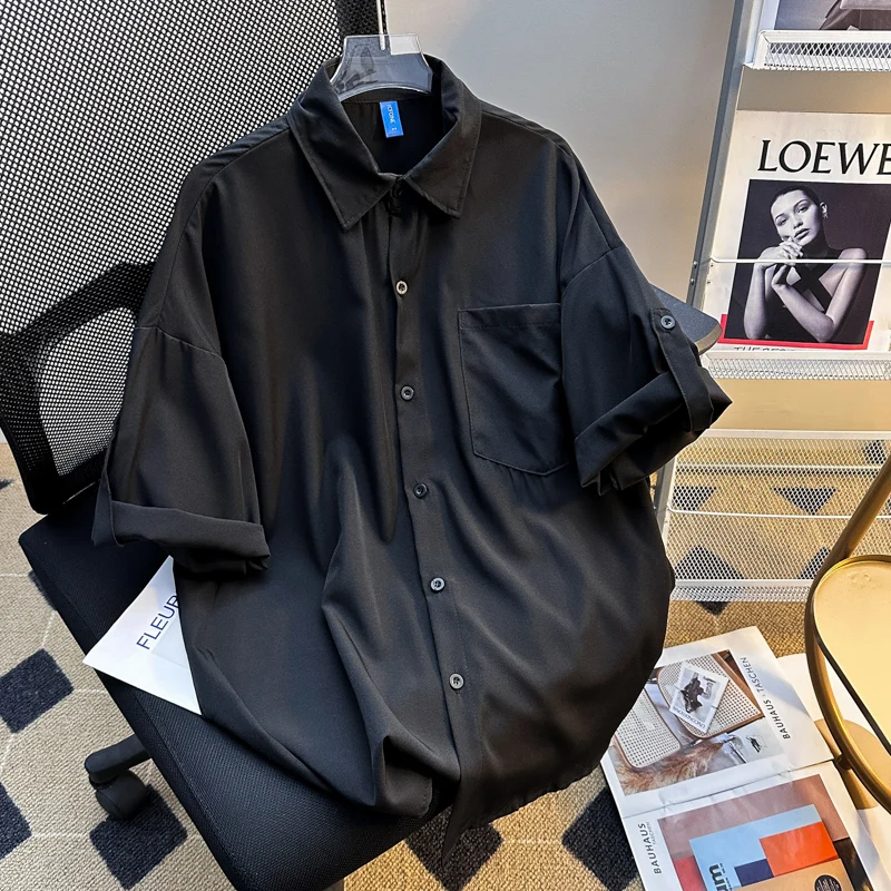 

Summer Men's Short Sleeve Shirt Thin Ice Silk Drape Casual Loose Five Inch Sleeve Youth Fashion Breathable Comfortable Cotton