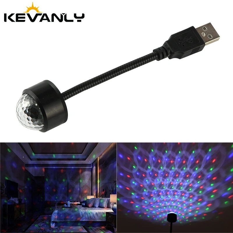 Dj iluminación sonido fiesta Auto USB Mini luces de bola de discoteca RGB multicolor atmósfera de coche decoración de habitación lámpara luz estroboscópica mágica