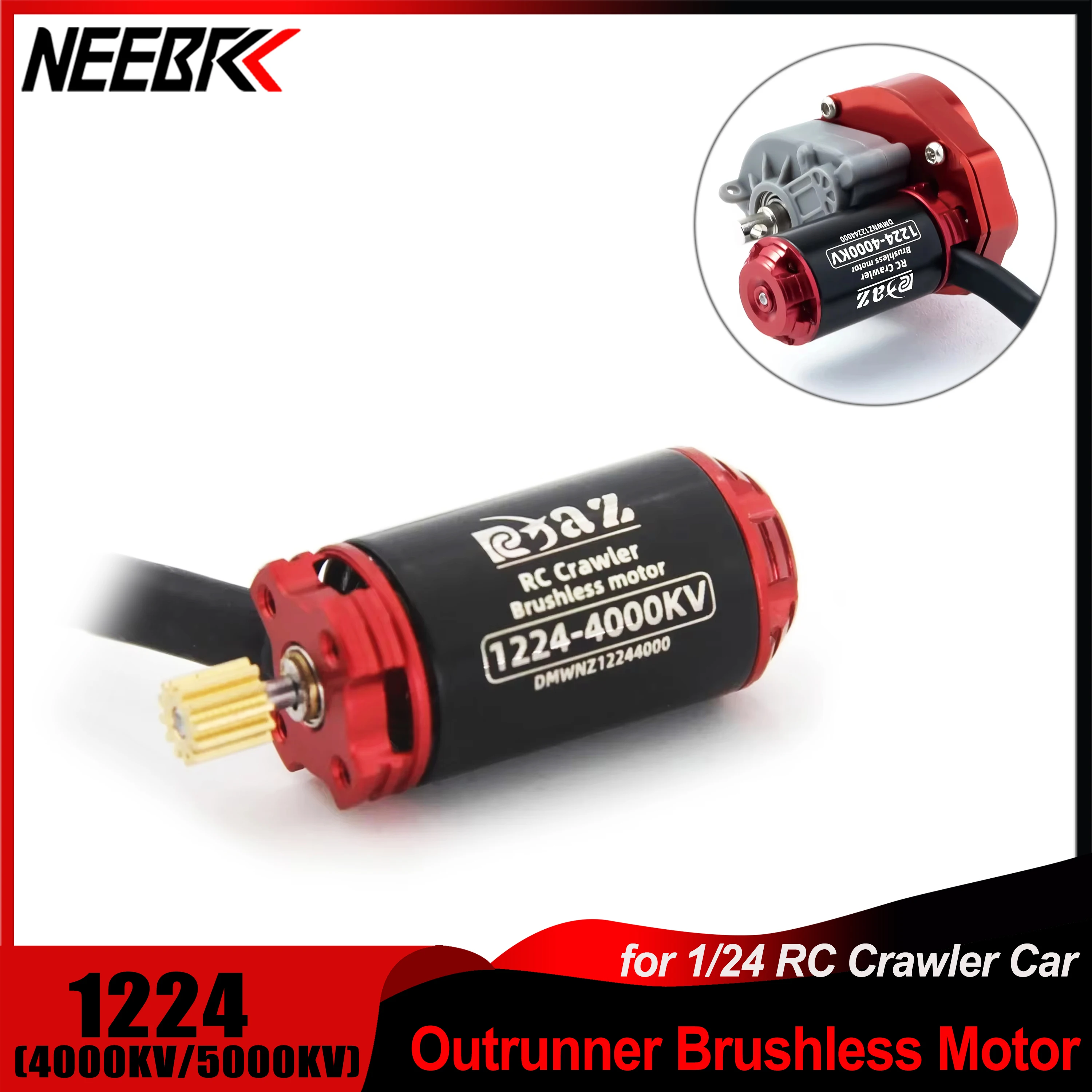 

NEEBRC 1224 Outunner Brushless Motor 4000KV 5000KV 2s Lipo with Gear for 1/24 1/18 RC Crawler Car Axial SCX24 WPL Traxxas