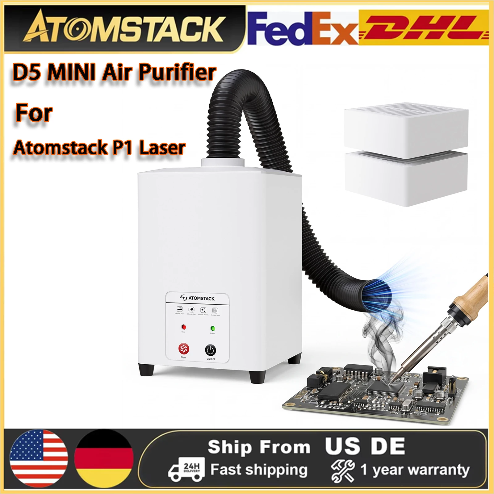 

ATOMSTACK D5 MINI очиститель воздуха для лазерного гравера P1 3-слойный HEPA 99,5% экстрактор дыма, пыли и дыма