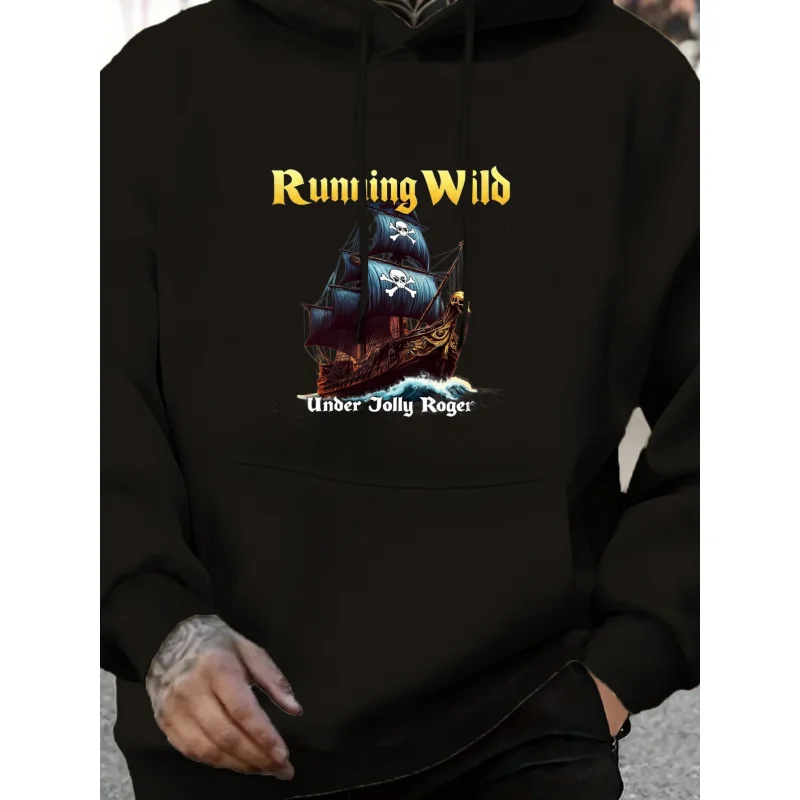 سويت شيرت رجالي بقلنسوة أبيض للجري سفينة القراصنة البري تحت جولي روجر مطبوع عالي الجودة من القطن كاجوال ملابس الشارع الشهير #2