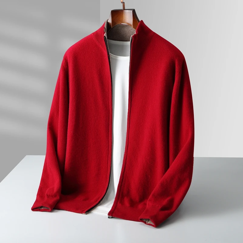 New Classy Autumn Winter Thick Warm Men 100% Merino Wool Sweater Elegant Reversible Man Wool Jacket Knitted Cardigan Top Coats