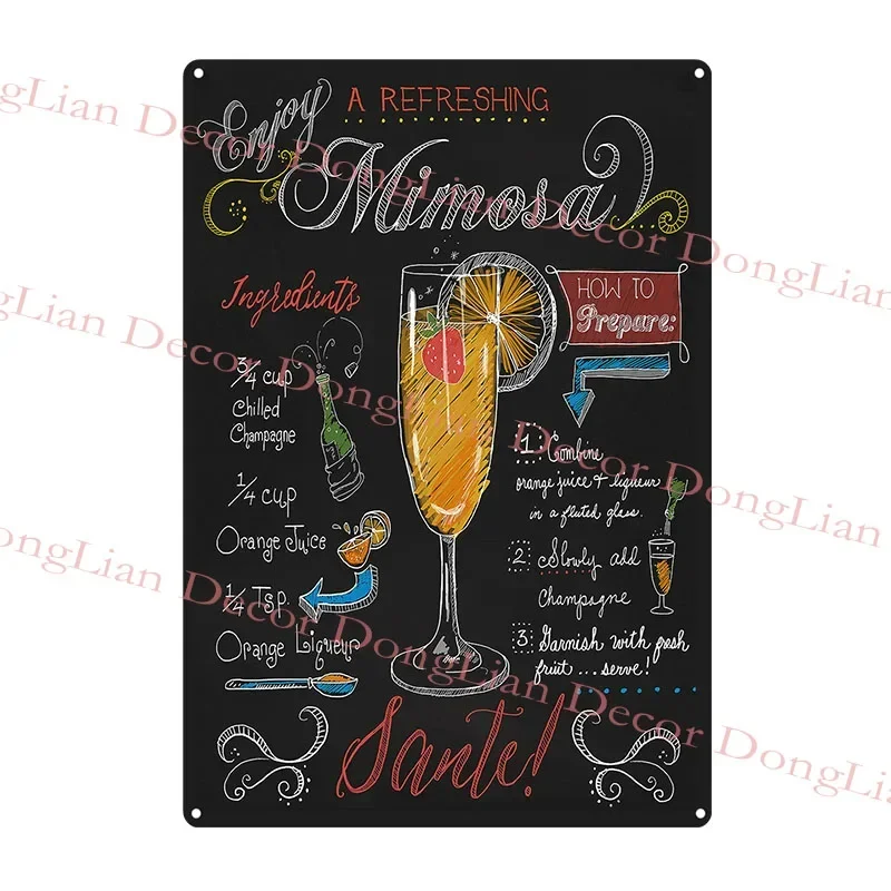 Metal Sign Vintage Tin Sign Decorations Gin & Tonic Cocktail Plate Decorative Poster Plaque Retro Bar Kitchen Home Wall Decor