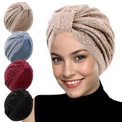 Women Muslim Knotted Turban Headscarf Twist Knot India Hat Chemo Cap Head Wrap Headwear Bandanas Hair Accessories