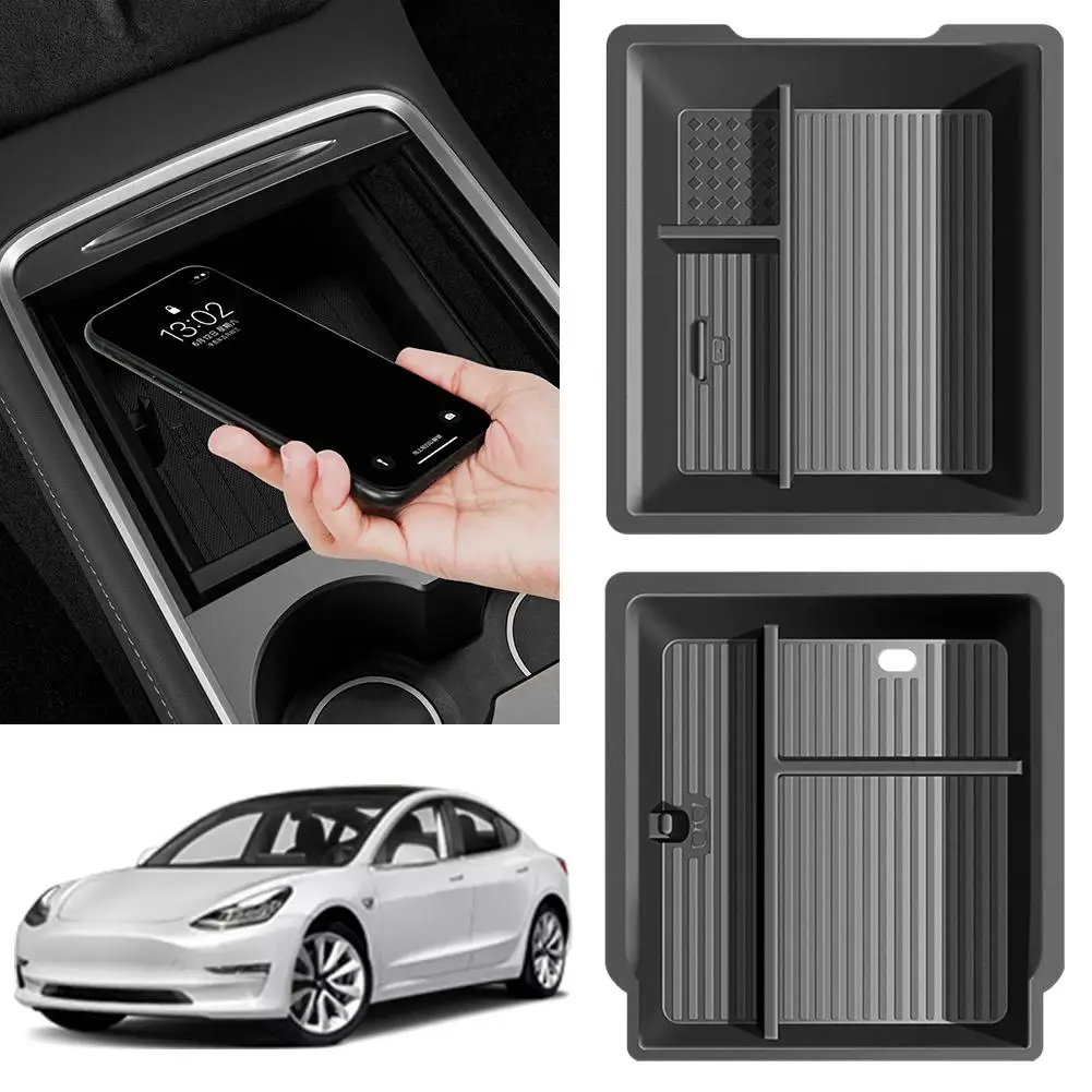 ل تسلا موديل/3 وحدة التحكم المركزية درج منظم الصندوق الأسود الداخلي تخزين الملحقات ABS مسند الذراع مادة سهلة إدراج إعادة E8E6 #6