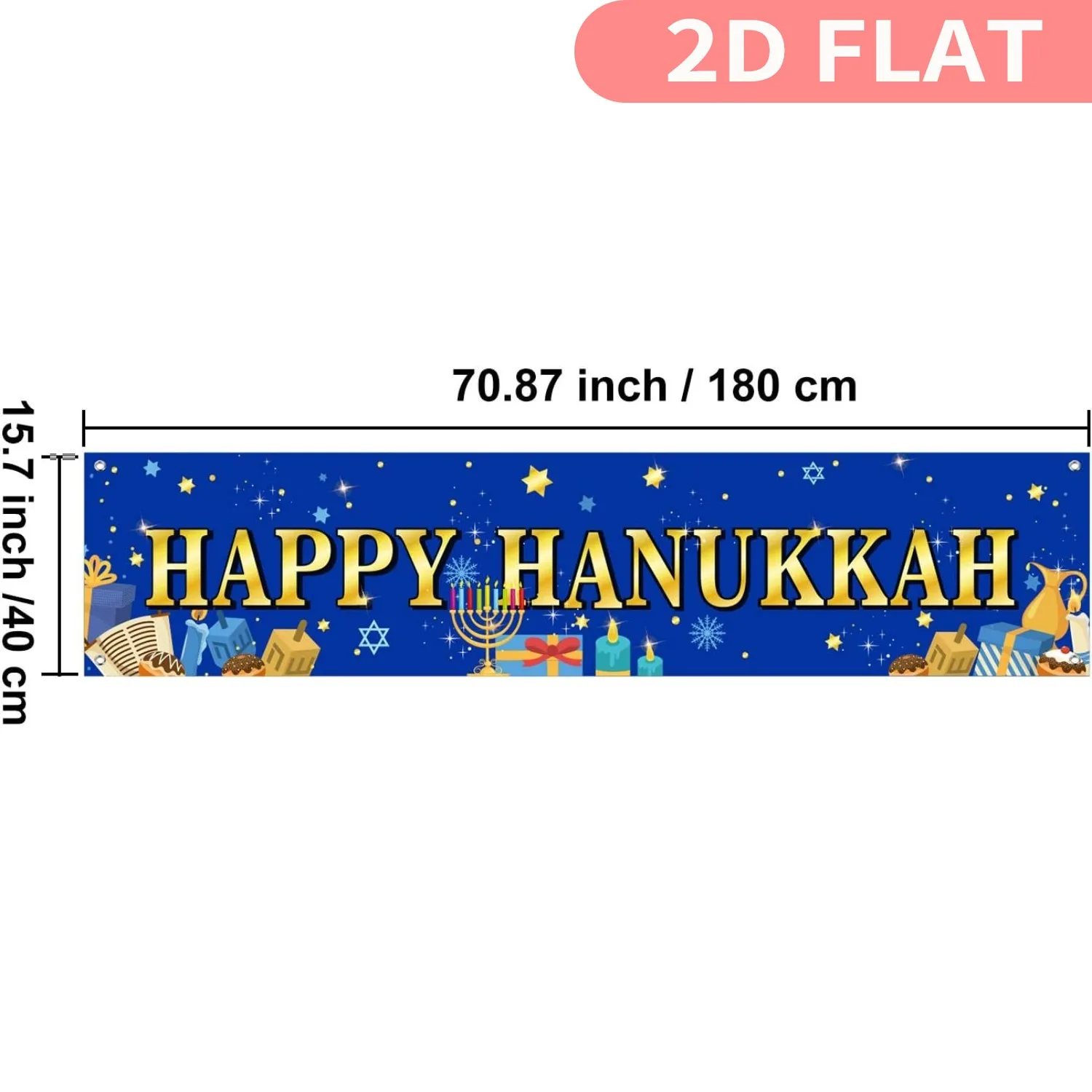 1pc Large Happy Hanukkah Party Scroll Decor - Chanukah Photography Backdrop, Durable Polyester, Blue Shiny Menorah Lamp