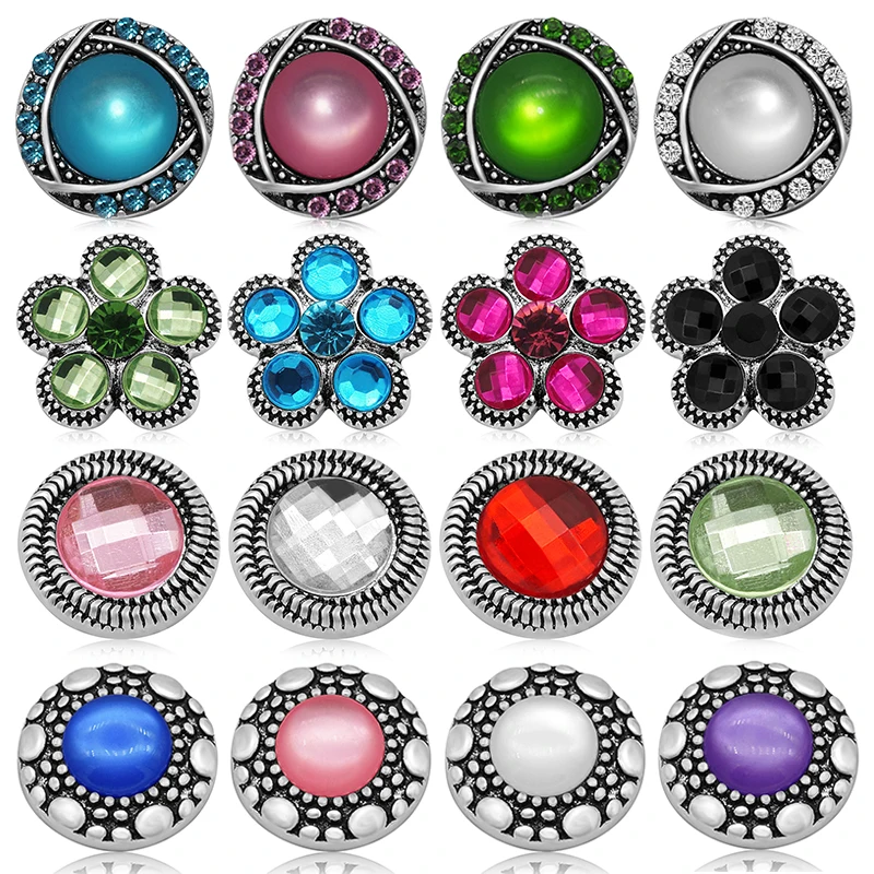 Round Flower Dots Colorful Rhinestone Crystal Beauty Metal 18mm snap buttons for DIY 18mm snap jewelry Accessories Women Gift