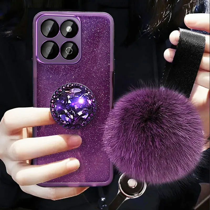 

200smart Case Luxury Diamond Holder Cover For Honor 200 Smart Lite pro X9C X5B X7C X6B X8 X6 S X5plus Case With Fur ball Lanyard