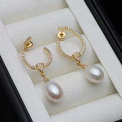 Genuine Natural Freshwater Long Pearl Earrings Woman,Gold Palted Hanging White Pearl Earrings Wife Mother Gift Pink Black