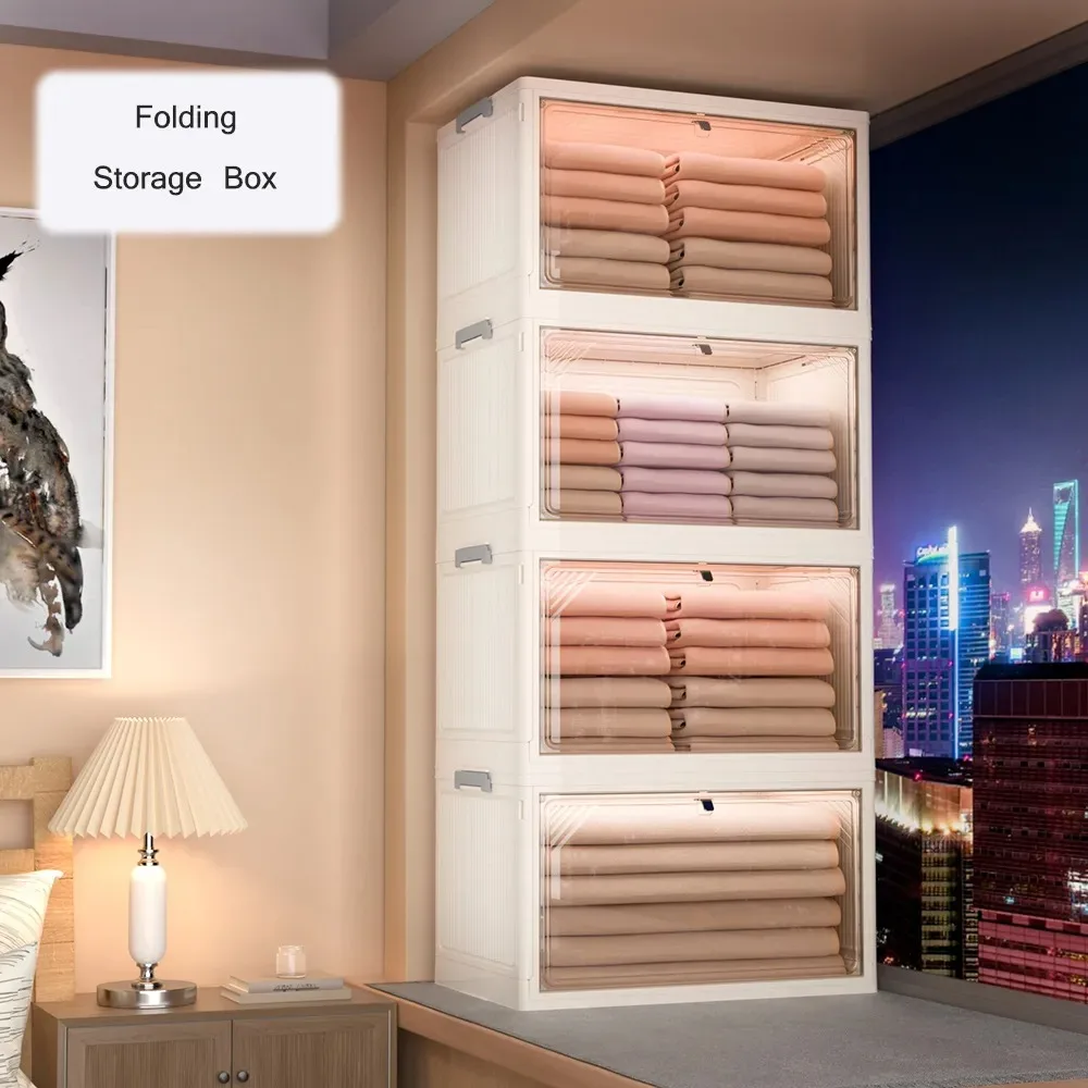 Folding Storage Boxes Clothes Storage Cabinet Removable Clothes Quilts Transparent Storage Boxes Cabinets Home Organize Bins