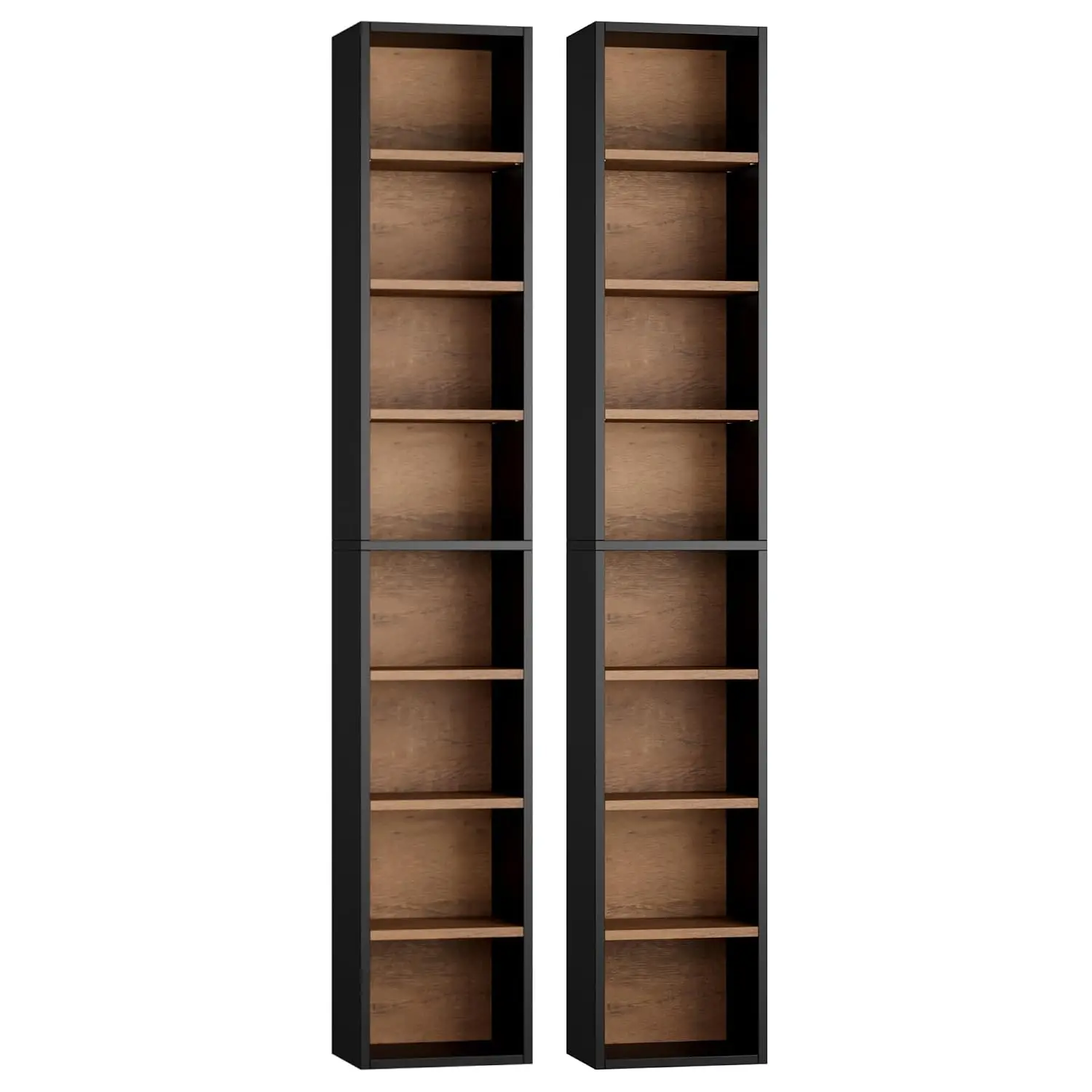 Tall Narrow Bookshelf 8-Tier Media Tower Rack Set of 2, 71