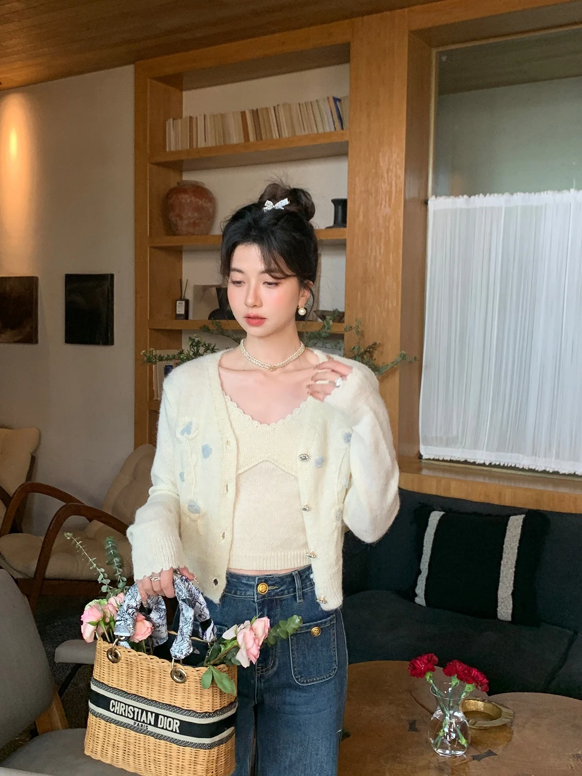 

Вязаный кардиган-жилет от Aunt Deer Uncle Zhuo: женский повседневный топ для ранней весны, средней мягкости, с длинными рукавами