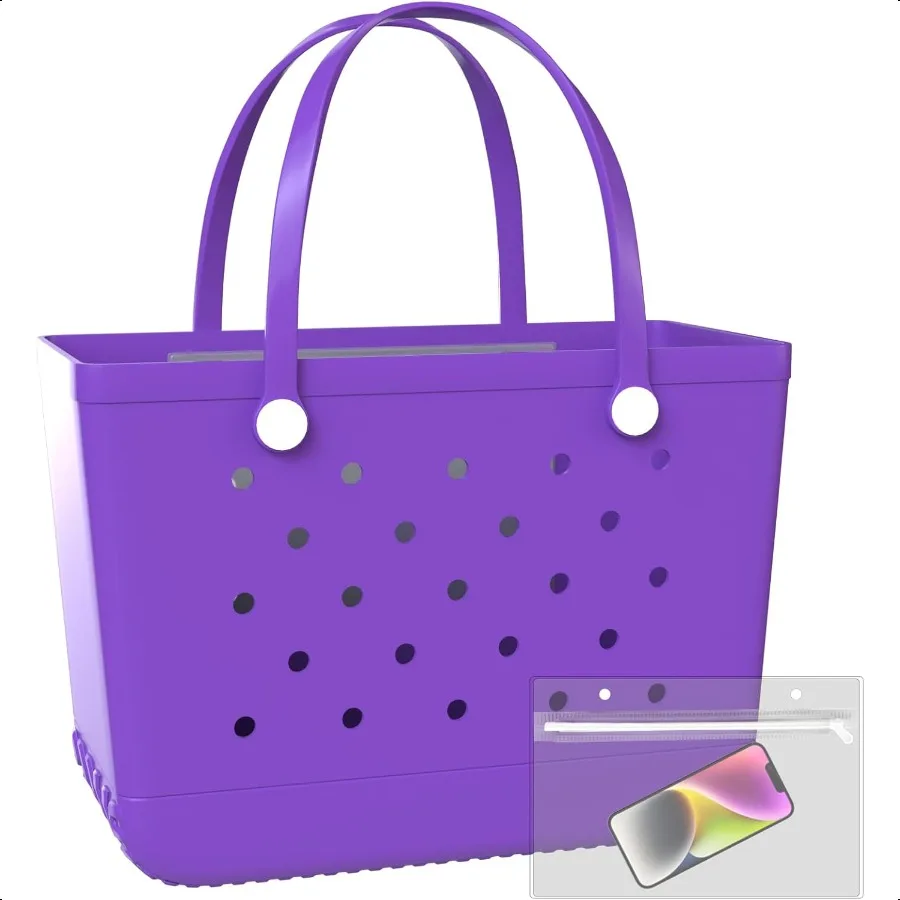 

XLarge Beach Tote Waterproof Zipper Inner Bag Washable Durable Rubber Tote Leisure and Storage Bag