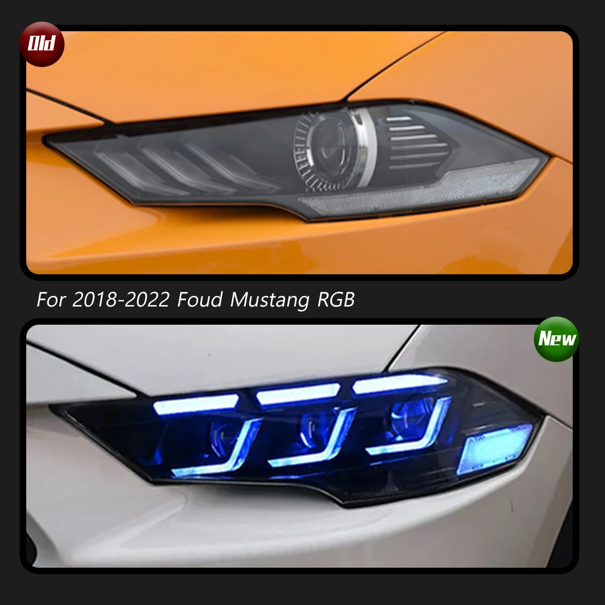 ไฟรถยนต์ TYPY สำหรับ Ford Mustang RGB 2018-2022 ไฟหน้า LED โปรเจคเตอร์ ไฟเดย์ไลท์ อุปกรณ์ตกแต่งรถยนต์