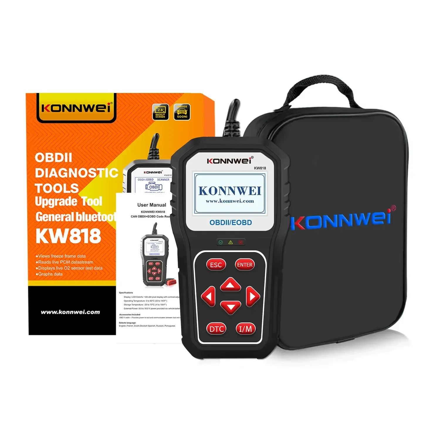 

Автосканер KONNWEI KW818 OBD2, тестер аккумулятора, считыватель кодов неисправностей, диагностический инструмент для проверки индикатора Check Engine, совместимый с OBDII.