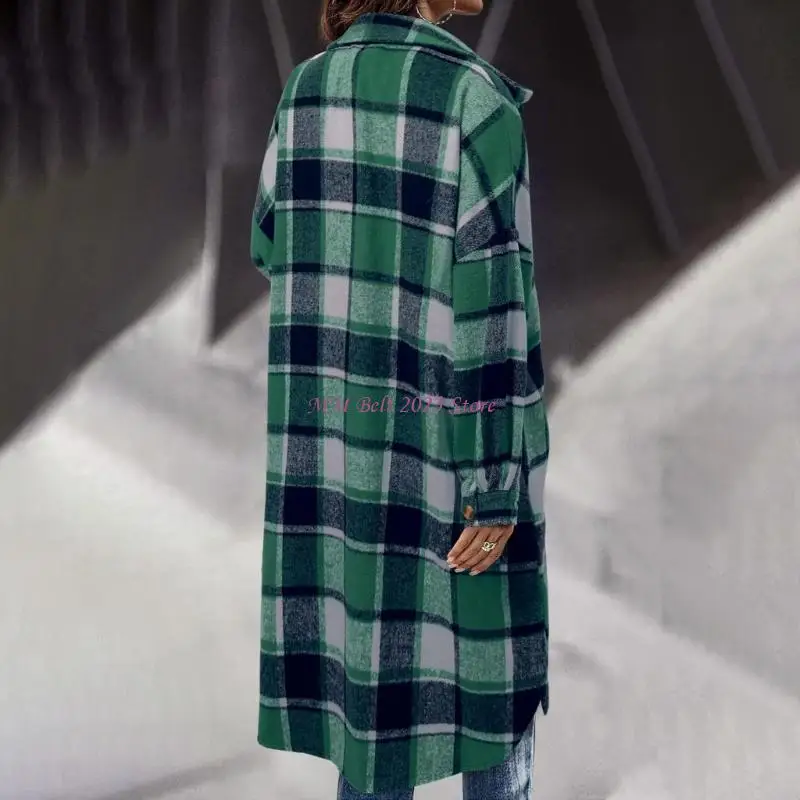49ME Long Flannel Shirt Women Button Up Lapel Fashion Fall Trendy Oversized Trench Coats
