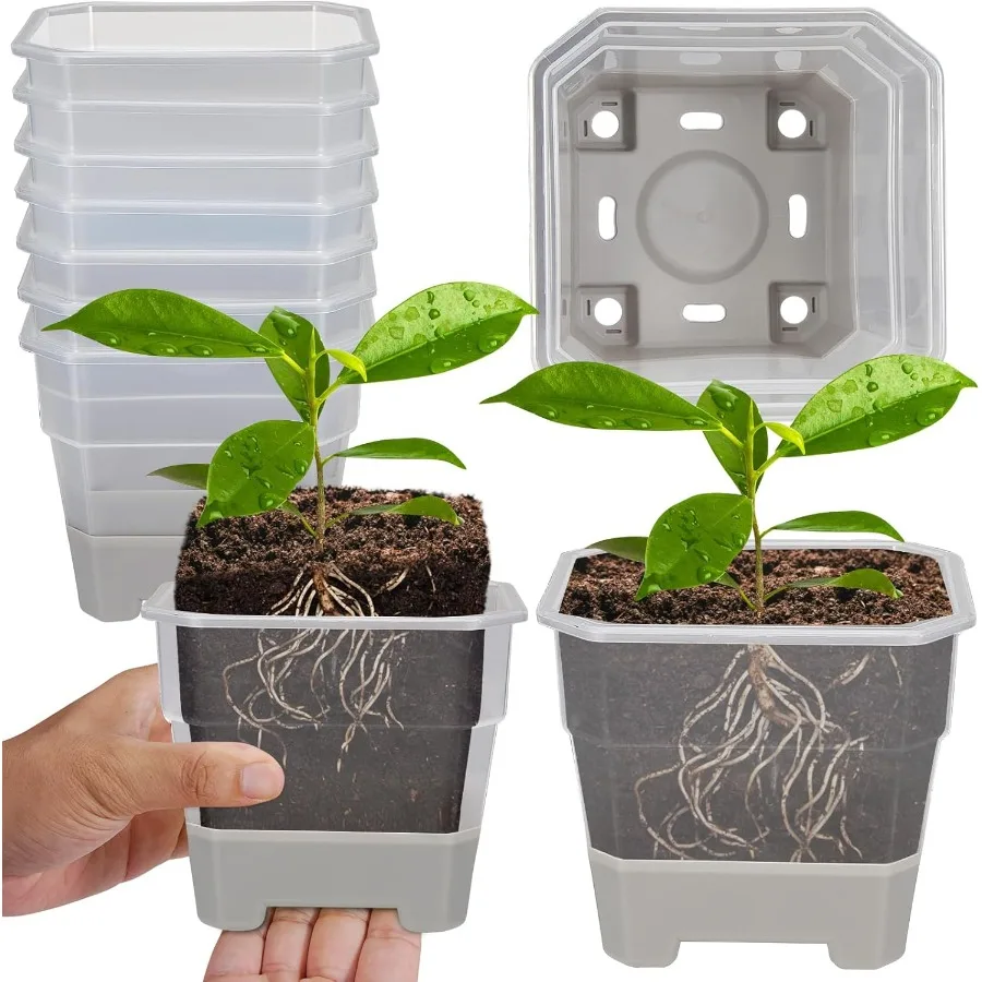 

10 Packs 4 Inch Clear Nursery Pots with Reinforced Silicone Base for Easy Transplant Reusable Seed Starter Seedling Small Plant