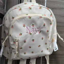 Mini mochila bordado nome personalizado escola primária estudante mochila floral pequeno saco de lanche para crianças sacos de viagem da menina