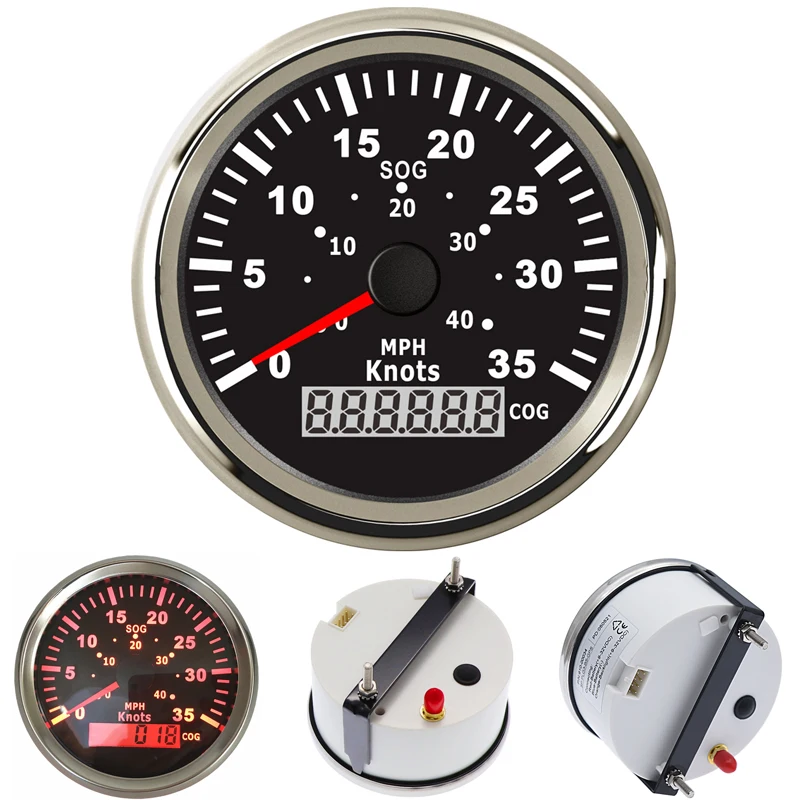 

85mm Stainless Steel 316L Bezel GPS Speedometers Yacht or Vessel Tuning Gauges 0-35knots 0-40MPH Black Marine Speed Mileometers