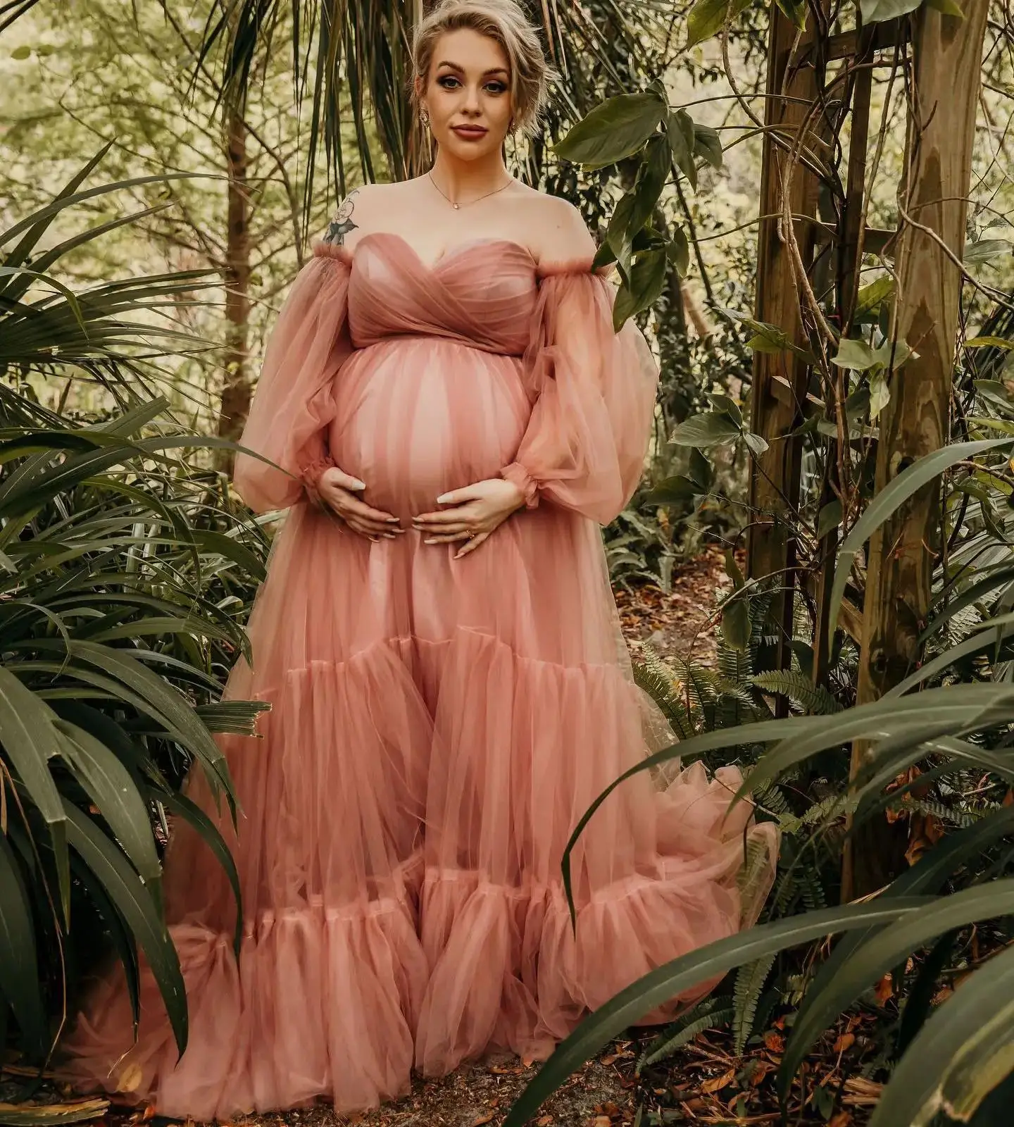 Vestidos de maternidad Vintage de una línea para fotografía, hombros descubiertos, tul, batas de embarazo, mangas largas, vestidos de Baby Shower Sexy