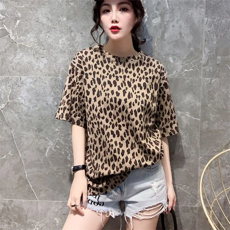 Fashion O-Neck Printed Short Sleeve Leopard T-Shirt Women\'s Clothing 2024 Summer New Loose All-match Tops Casual Tee Shirt