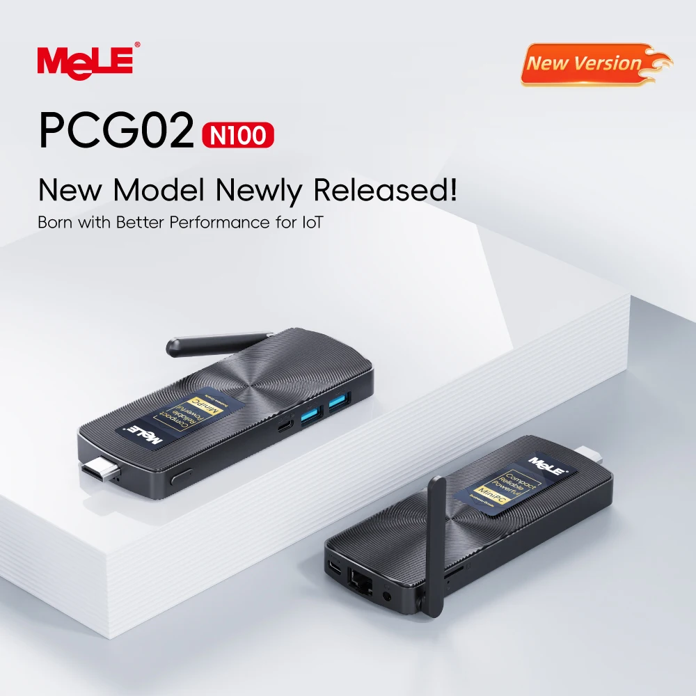 MeLE PCG02 Fanless Mini PC Stick N100 8GB LPDDR4 128GB Micro Desktop Computer with Full Function USB-C, 2.4G/5.0G WiFi, 4K HDMI