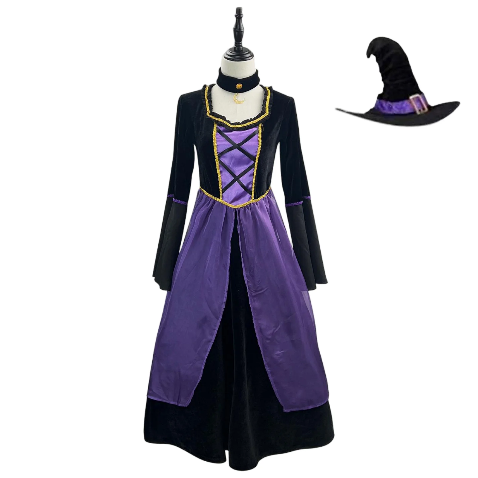 

Witch Cosplay Costume with Hat Gothic Purple Witch Dress Halloween Carnival Party Uniform Ghost Festival Performance Dress Up