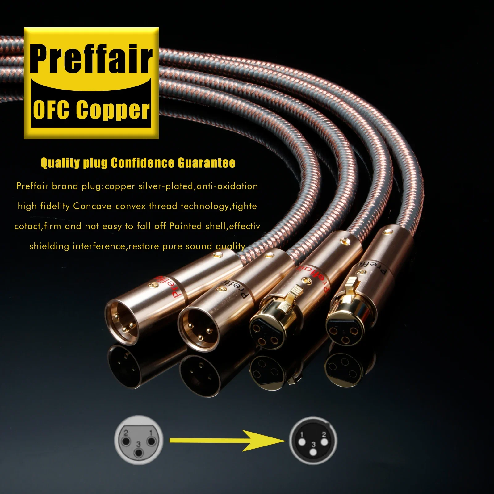 

Пара аудиокабелей HiFi XLR OCC, позолоченные разъемы XLR (штекер-гнездо), высокочистый симметричный аудиокабель для микрофонов и аудиофилов