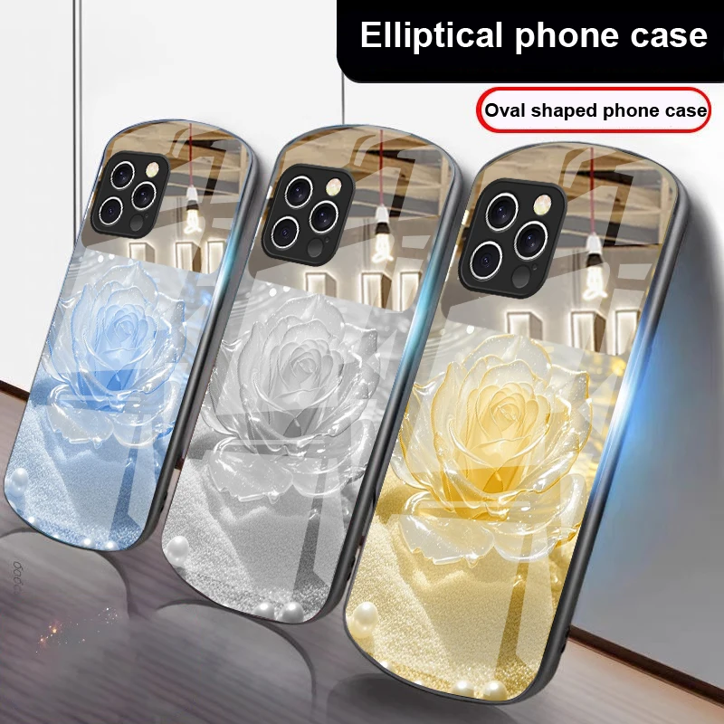 

Gradient Crystal Rose For iPhone 16 15 14 13 Plus 12 mini 11 Pro Max XR Xs Max X 7 8 2022 20 Half mirror elliptical phone case