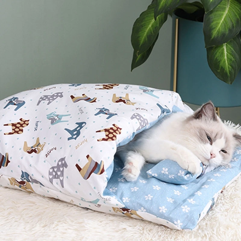 Winter Warm Pet Bed Cat Sleeping Bag Cat Bed Cozy Cat Nest Cushion with Pillow Drop Shipping