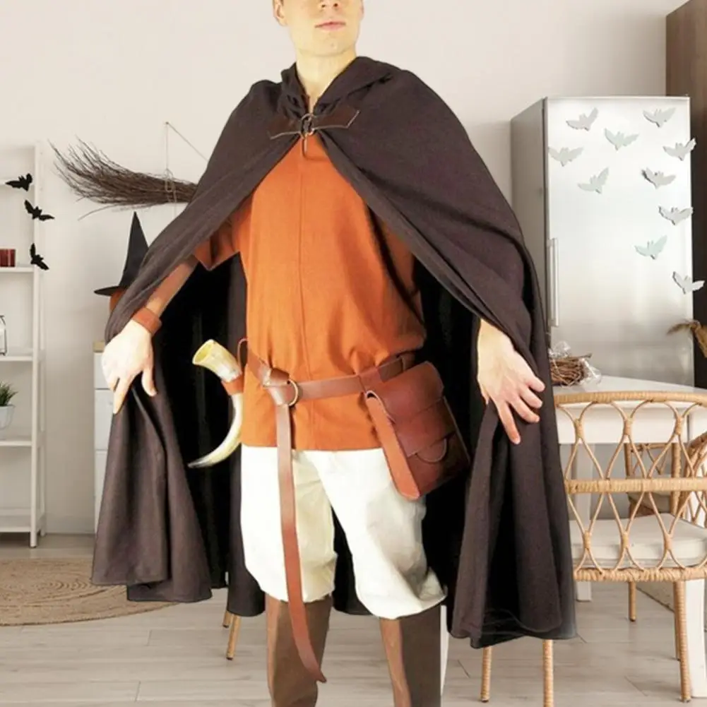 Halloween Cloak Hooded Shawl Style Design Cape Buckle Design Medieval Long Robe Cosplay Costume