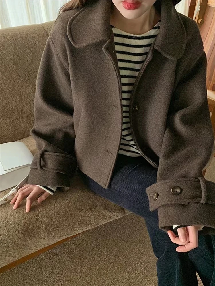 

Faionable ort Woolen Coat Women's Korean Sle High Waist Autumn Winter Clothes Ele Personali Korean Version