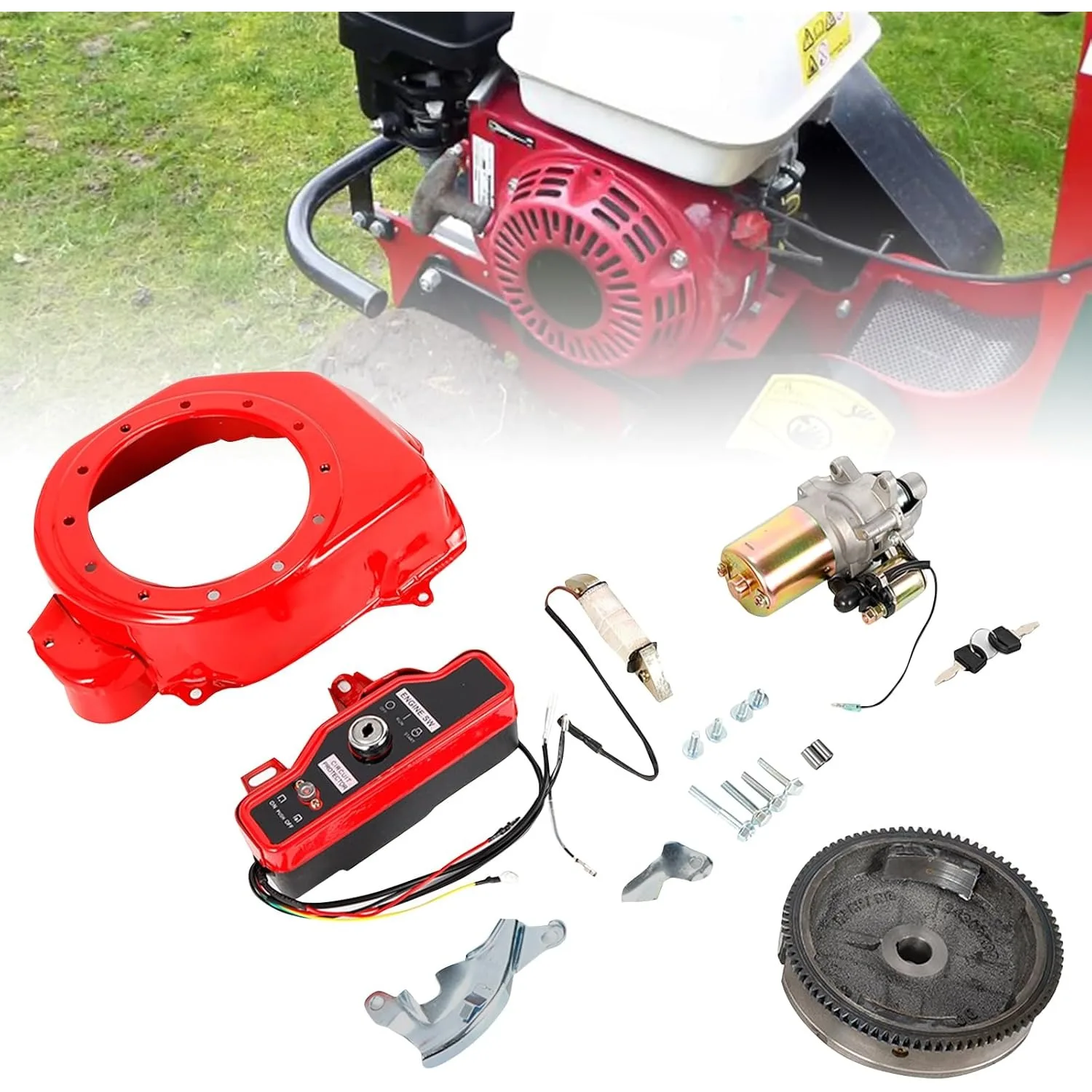 

Electric Starter Motor Kit for Honda Gx160 Gx200 5.5Hp 6.5Hp - Electric Start Conversion with Flywheel, Key Switch, and Coil - 1
