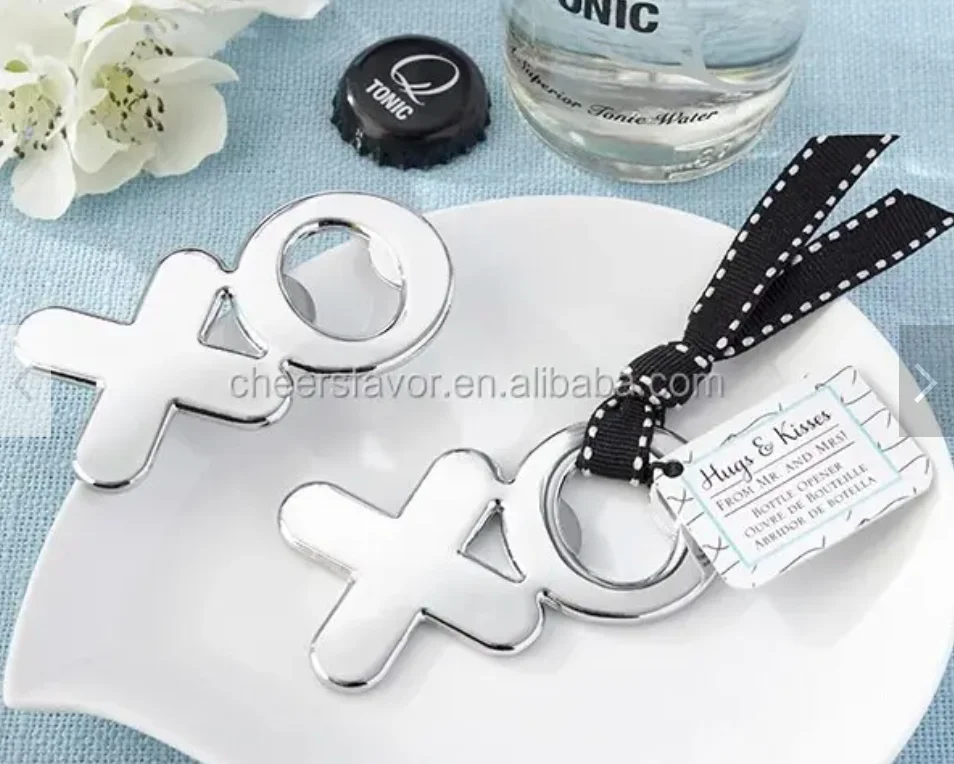 

Free shipping 25pcs/lot wedding souvenir Hugs & Kisses from Mr. & Mrs. Chrome XO Bottle Opener